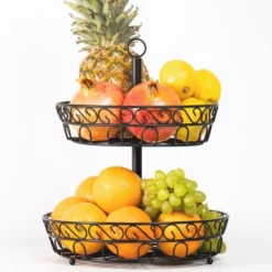 Chefarone Fruit Etagère - Fruitmand – Fruitschaal – Groentemand – Opberger – 2 Laags – Metaal - Zwart