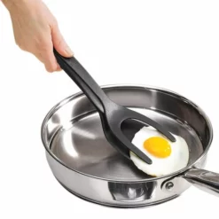 Merkloos Spatel En Keukentang In één - Handig Voor Omdraaien Van Gebakken Eieren, Hamburgers En Pannenkoeken - Zwart