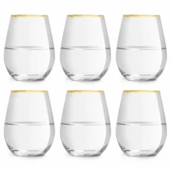 Libbey Waterglas Atlin - 350 Ml / 35 Cl - Set Van 6 - Ideaal Voor Het Kerstdiner - Gouden Rand - Klassiek - Feestelijk