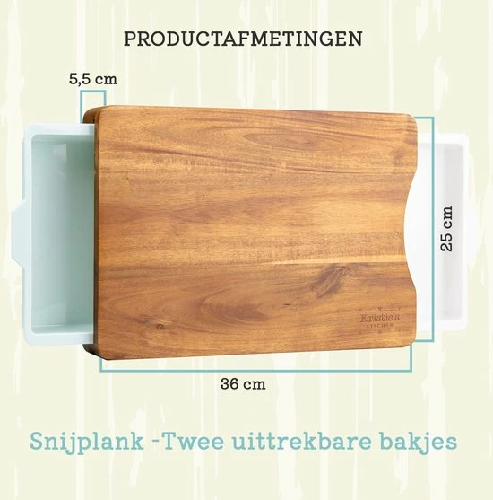 Kristies Kitchen Snijplank Met 2 Opvangbakken Kristie’s Kitchen - Borrelplank - Tapasplank - Antislip - Acacia - Afbeelding 11