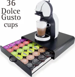 Zindoo Capsulehouder Met Lade - Metaal - Zwart - 36 Cups - Dolce Gusto Capsules - Capsule Houder - Koffie Cups - Keuken - Zwarte Koffiecapsulehouder - Keuken Organiseren - Metaal