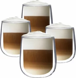 Altom Design Luxe Dubbelwandige Koffieglazen - Dubbelwandige Theeglazen - Cappuccino Glazen - 250 ML - Set Van 4