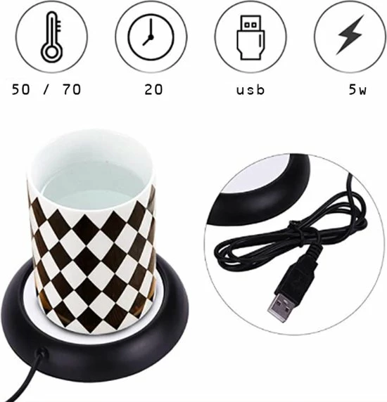 Wehl Products Cup Warmer Met USB Aansluiting - Dark Design - Geschikt Voor Bekers En Glazen - Mok Warmer - Houd Uw Drinken Ca. 70℃ - Verwarmende Onderzetter - Thuiswerken – Relatiegeschenk - Kopjeswarmer - Mug Warmer - Onderzetter – Koffie Warmer – Thee Warmer – - Afbeelding 2