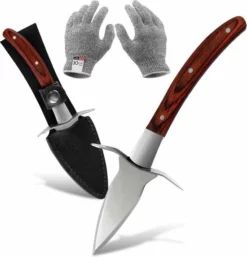 Oestermes Set Met Snijbestendige Handschoenen - Veilig Oesters Openen - Snijwerende Handschoenen - Keuken Accessoires - Bruin | Lobster Family