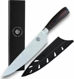 Roham Products RP Professioneel Japans Koksmes – 20cm - Inclusief Mesbeschermer – RVS Lemmet - Handvat Van Pakkahout - Geleverd In Geschenkdoos