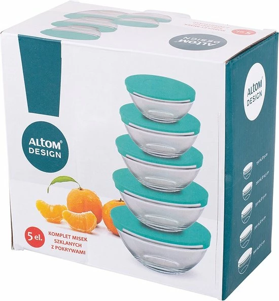 Altom Design Glazen Schalen Set Van 5 Met Deksels - Vaatwasser Bestendig - Food Prepping - Vriezer Bestendig - Magnetron Bestendig - Mint - Afbeelding 2