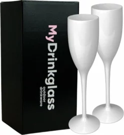 MyDrinkglass Plastic Champagne Glazen Reims Wit | Champagneglazen Plastic | 2 Stuks | Plastic Glazen | Zero Waste | Herbruikbaar | Onbreekbaar Champagneglas | 150 Ml |