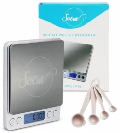 SOEM Products SOEM® Keukenweegschaal Digitaal Met Kom En Witte Maatlepel Set – Compacte Precisie Weegschaal 0.1 Gram – Koffie Weegschaal – RVS Weegschaal – Tarra Functie | Black Friday 2022 - Sinterklaas - Kerst
