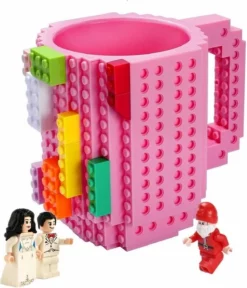 Merkloos Build On Brick Mug - Roze - 350 Ml - Bouw Je Eigen Mok Met Bouwsteentjes - BPA Vrije Drinkbeker Cadeau Voor Kinderen Of Volwassenen - Koffie Thee Limonade Of Andere Dranken - Pennenbeker - Creatief Accessoire Voor Op Bureau -HnD