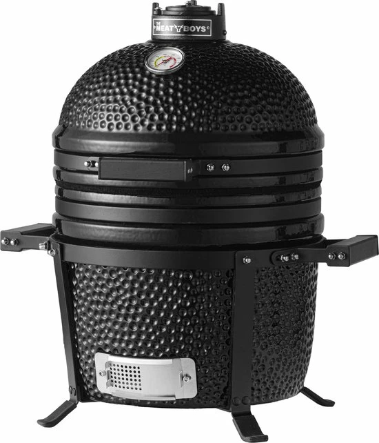Merkloos The Meat Boys Compact - Keramische BBQ - 15 Inch Kamado - Tafelmodel - All Black Inclusief Platesetter En Regenhoes
