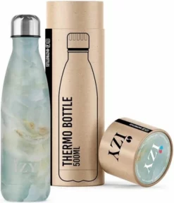 IZY Bottles X Marmer Groen | 500 ML | Thermosfles | Drinkfles | Waterfles | Schoolfles | Isoleerfles | Beker | Drinkbeker | Koud | Warm | Fles | Back To School | 500ml