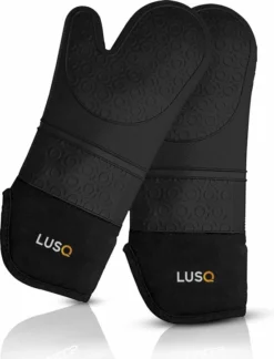 LUSQ® Ovenwanten - Ovenhandschoenen - Hittebestendig Tot 230 °C - Siliconen - Zwart - Koken - Keukenaccessoires - 2 Stuks