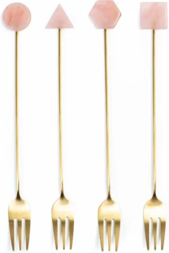 Oliva's - Gebaksvorkjes - Taartvorkjes - Kleine Vorkjes - Set Van 4 Stuks - Goud / Roze