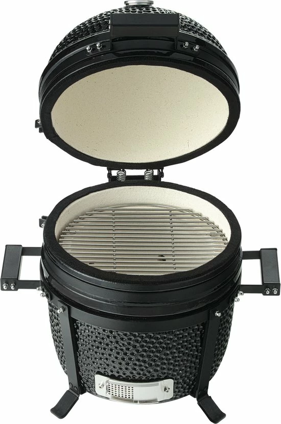 Merkloos The Meat Boys Compact - Keramische BBQ - 15 Inch Kamado - Tafelmodel - All Black Inclusief Platesetter En Regenhoes - Afbeelding 3